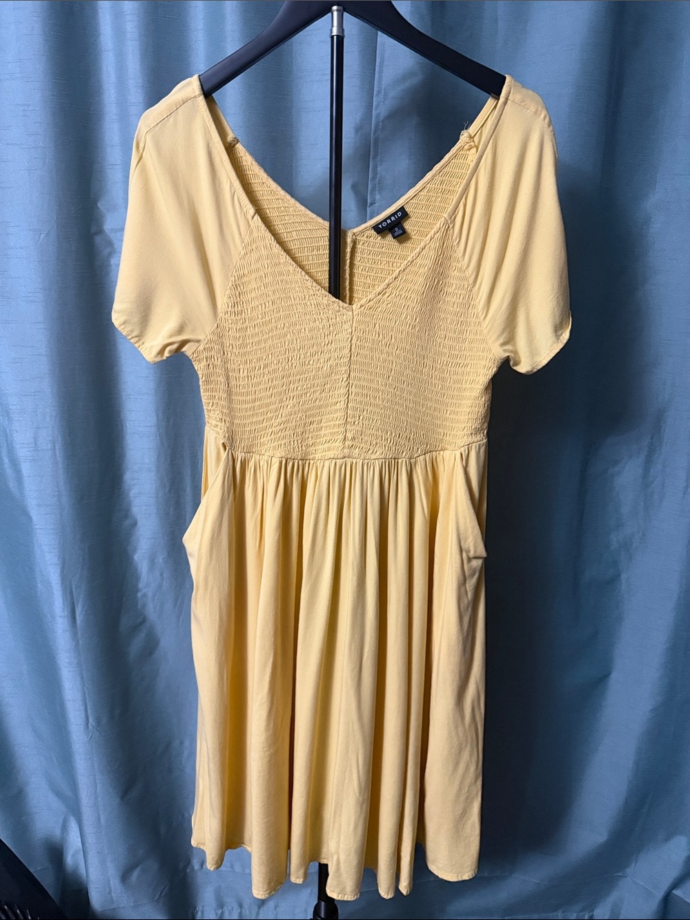 torrid Yellow Smocked V-Neck Midi Dress